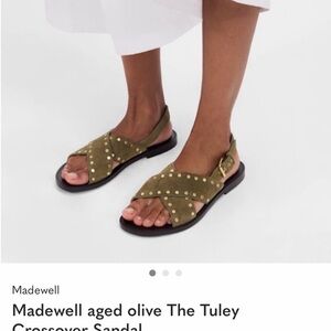 Madewell Olive Suede Crisscross Stud Sandals